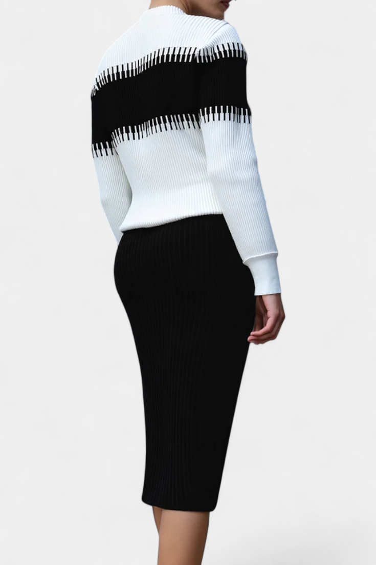 Two-Tone Long Sleeve Midi Knit Dress Ensemble, photo 2