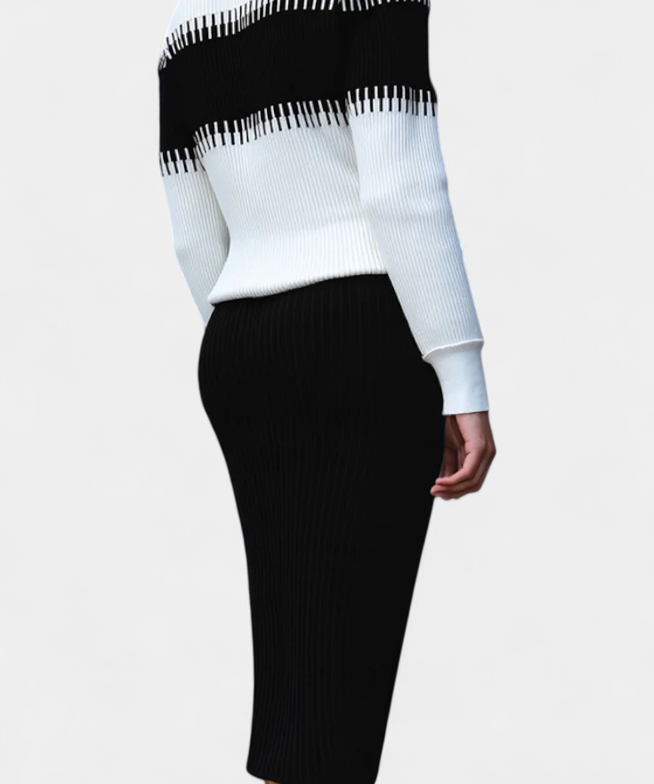 Two-Tone Long Sleeve Midi Knit Dress Ensemble, photo 2