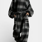 Women's Urban Checkered Color-Block Ensemble in Black