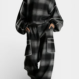 Women's Urban Checkered Color-Block Ensemble in Black