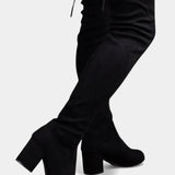 Women's Chunky-Heeled Thigh-High Boots in Black
