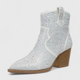 Zippered Patchwork Boots with Durable Sole in White