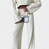 Women's Sleek Knit Two-Piece Ensemble in Beige