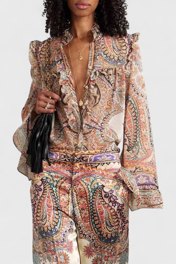 Women's Paisley Print Ruffled Blouse Set, photo 2