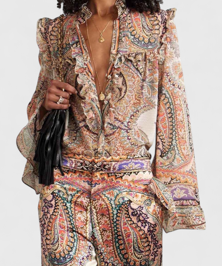 Women's Paisley Print Ruffled Blouse Set, photo 2
