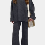 Relaxed Ensemble with Round Neckline and Flowing Pants in Dark Gray
