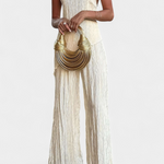 Halter Neck Asymmetrical Top with Wide-Leg Pants Set in Khaki