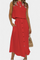 Cotton Button-Detail Midi Skirt Set in Red