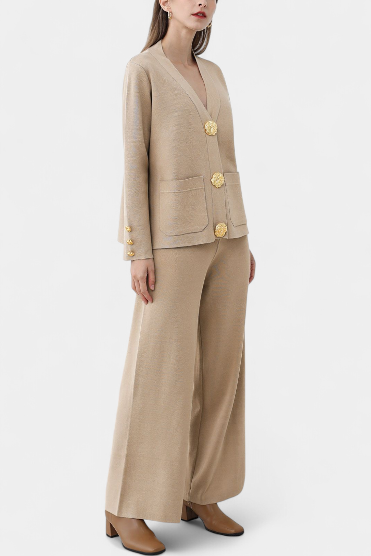 Classic Cardigan Set with Wide-Leg Pants, photo 2