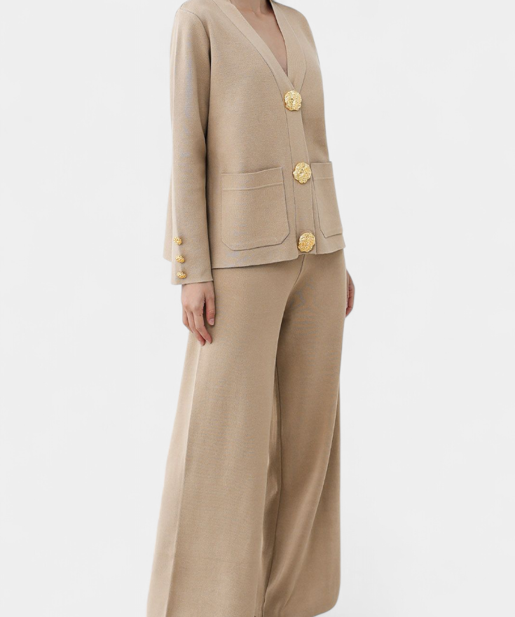 Classic Cardigan Set with Wide-Leg Pants, photo 2