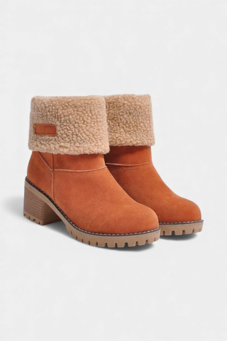 Sienna Faux Fur Block Heel Ankle Boots in Orange