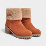 Sienna Faux Fur Block Heel Ankle Boots in Orange