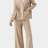 Classic Cardigan Set with Wide-Leg Pants in Brown