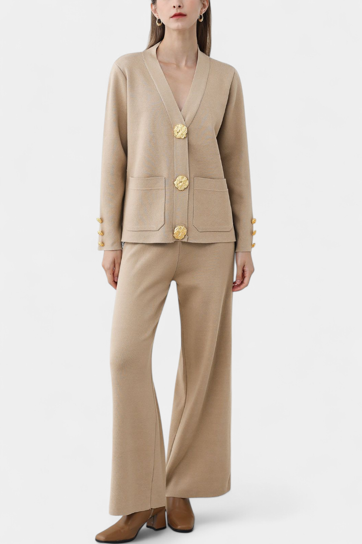 Classic Cardigan Set with Wide-Leg Pants, photo 3