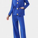 Classic Cardigan Set with Wide-Leg Pants in Blue