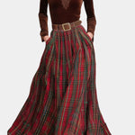 Lace Top & Red Checkered Skirt Set
