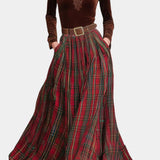 Lace Top & Red Checkered Skirt Set