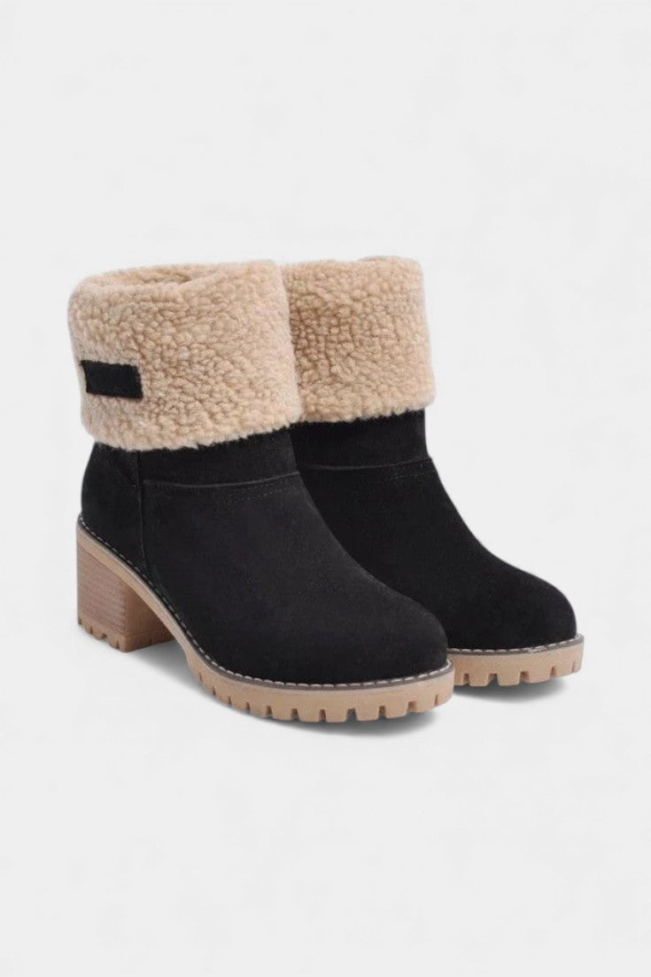 Sienna Faux Fur Block Heel Ankle Boots in Black