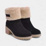 Sienna Faux Fur Block Heel Ankle Boots in Black