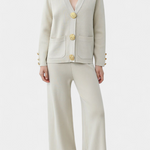 Classic Cardigan Set with Wide-Leg Pants in White