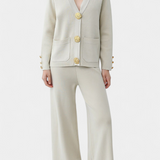 Classic Cardigan Set with Wide-Leg Pants in White