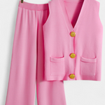 Women's Knit Vest with Wide-Leg Pants in Pink