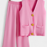 Women's Knit Vest with Wide-Leg Pants in Pink