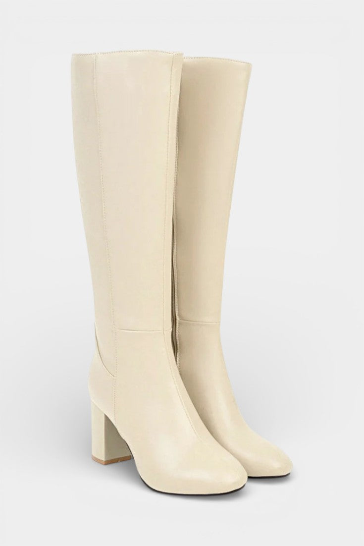 Chic Zip Boots with Comfortable Block Heel in Beige