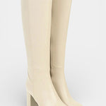 Chic Zip Boots with Comfortable Block Heel in Beige