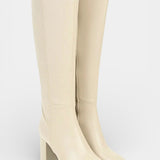 Chic Zip Boots with Comfortable Block Heel in Beige