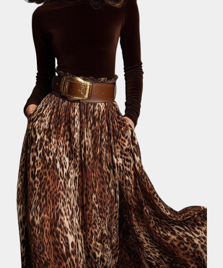 Women's Velvet Turtleneck & Leopard Skirt Set, photo 2