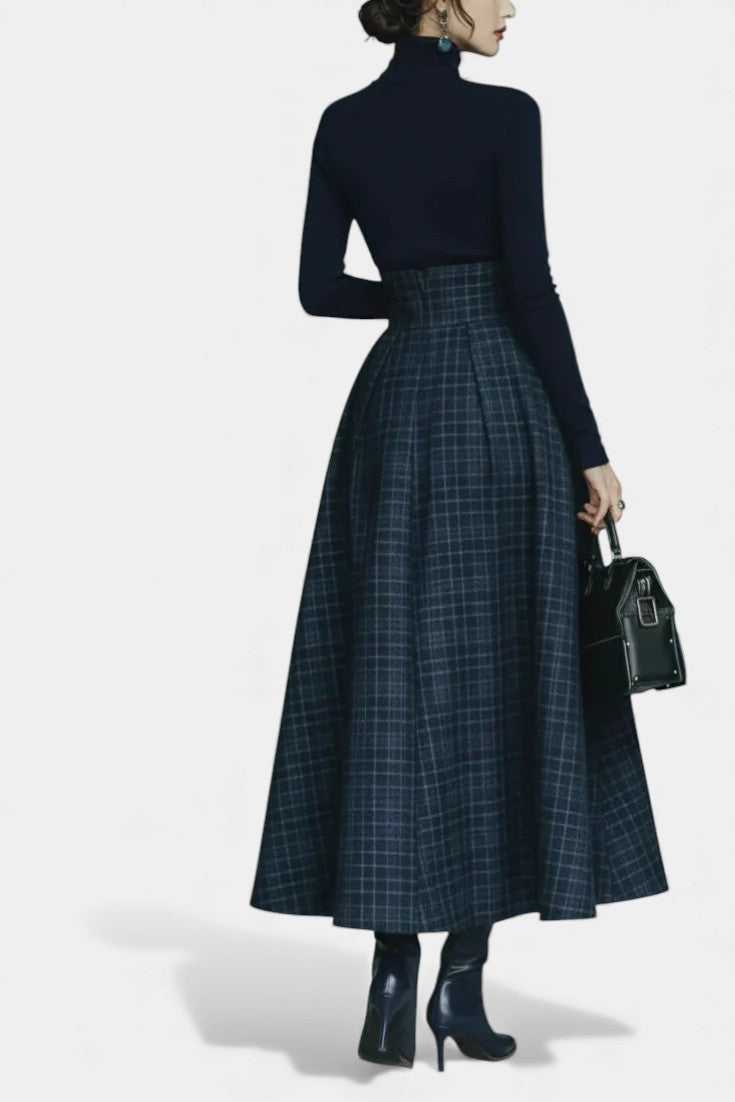 Night Blue High Neck Set with Checkered Skirt, photo 3