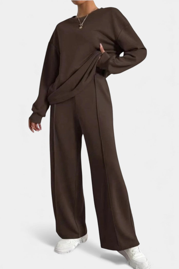 Women's Sweatshirt & High-Waisted Pants in Brown