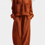 Knit Cardigan & Wide-Leg Pants Ensemble in Orange