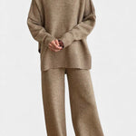 Turtleneck Knit Set with Wide-Leg Pants in Camel