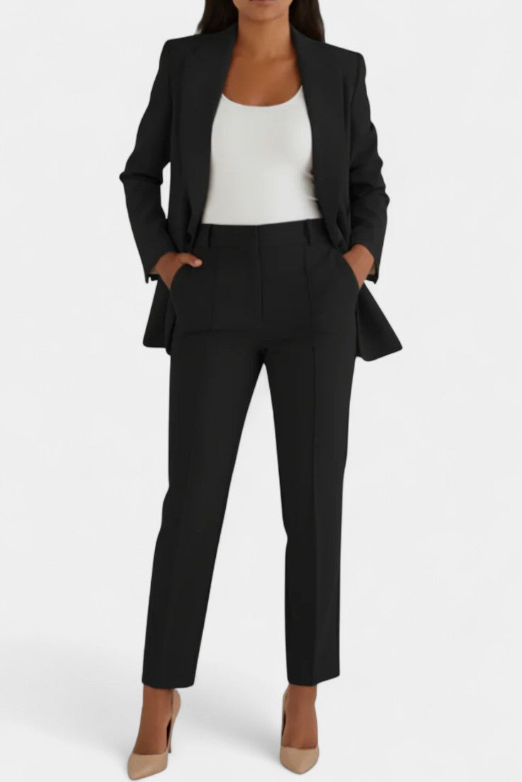 Women's Soft Fabric Two-Piece Fitted Set in Black