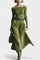 Olive Off-the-Shoulder Top with Midi Suede Skirt Ensemble in Olive Green