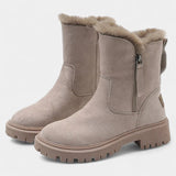 Fur-Trimmed High-Top Platform Snow Boots in Apricot