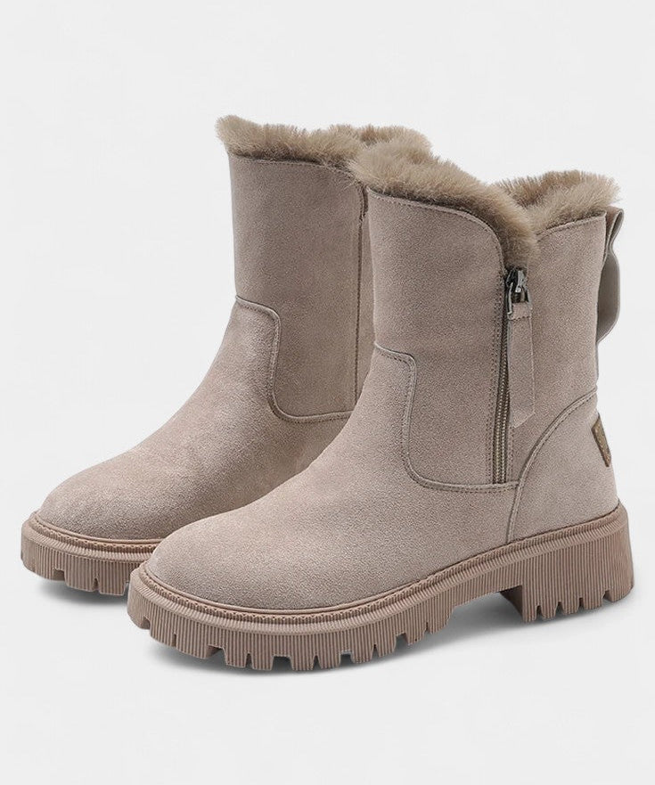 Fur-Trimmed High-Top Platform Snow Boots in Apricot