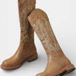 Long Embroidered Boots Featuring Back Zipper in Dark Brown