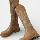 Long Embroidered Boots Featuring Back Zipper in Dark Brown