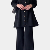 Women's Striped Jacquard Knit Two-Piece Set in Black