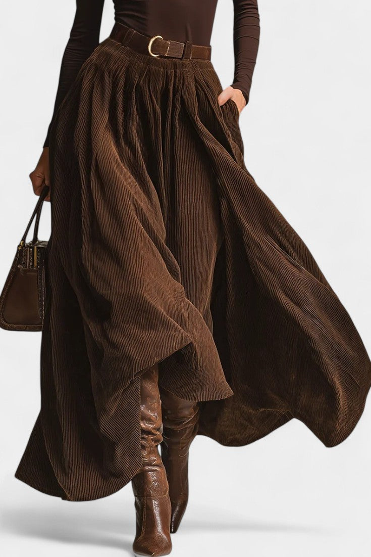 Brown Turtleneck & Corduroy Skirt Set, photo 3