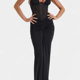 Mesh Corset Halter with Gathered Maxi Skirt Ensemble in Black