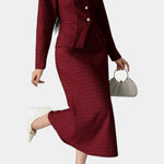 Round Neck Blouse with Midi Mermaid Skirt in Burgundy