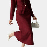 Round Neck Blouse with Midi Mermaid Skirt in Burgundy