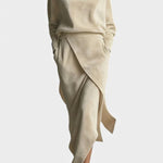 Women's Asymmetrical Velvet Casual Ensemble in Beige