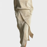 Women's Asymmetrical Velvet Casual Ensemble in Beige
