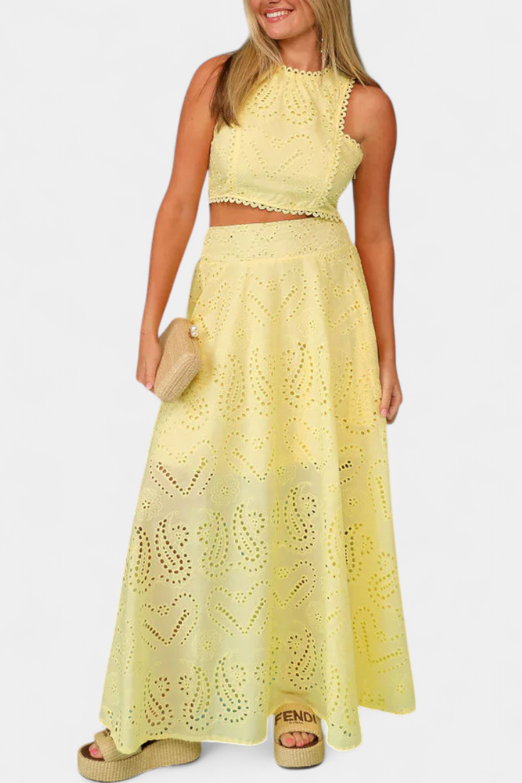 Women's Crop Top & Maxi Skirt in Yellow