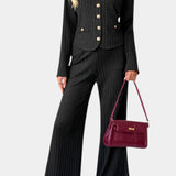 Minimalist Knit Top with Wide-Leg Pants Set in Black